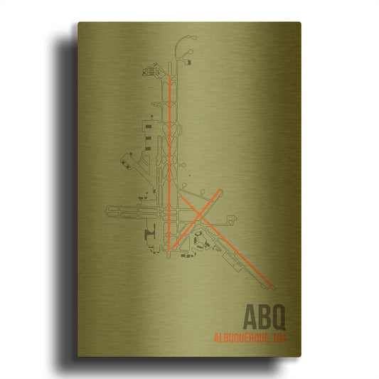 'ABQ Airport Layout' By O8 Left Gold Metal Wall Art
