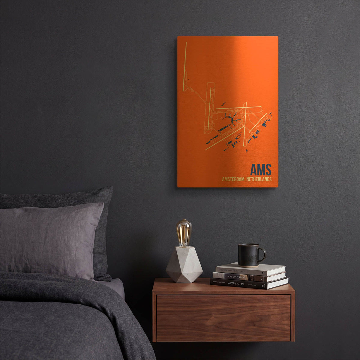'AMS Airport Layout' By O8 Left Gold Metal Wall Art