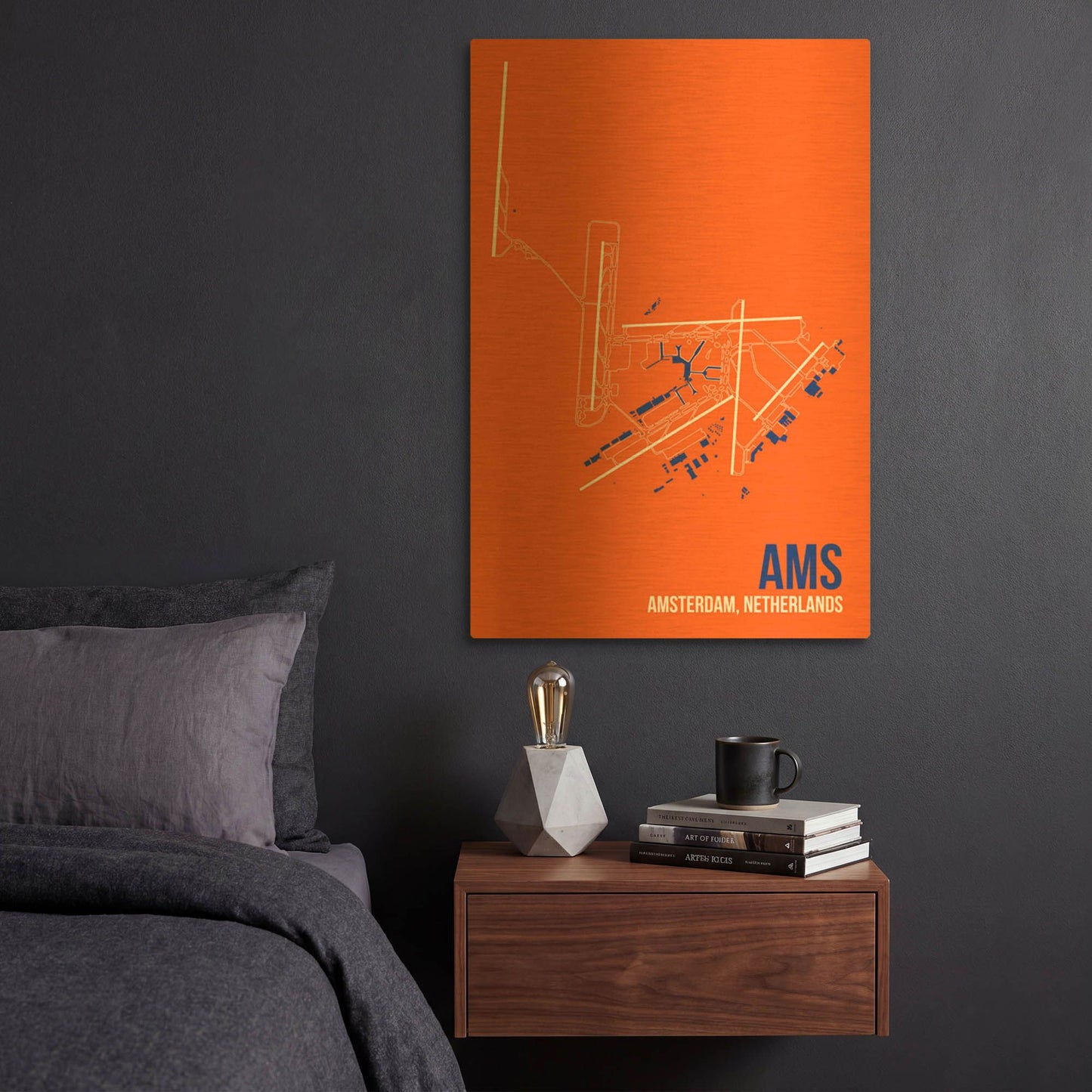 'AMS Airport Layout' By O8 Left Gold Metal Wall Art