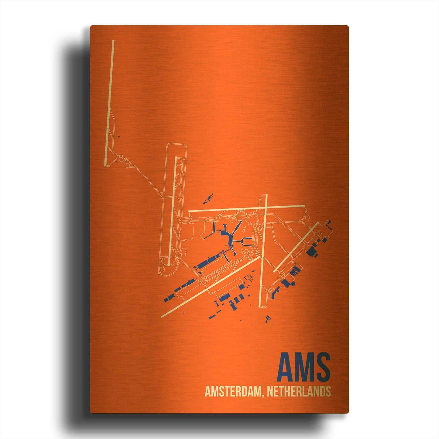 'AMS Airport Layout' By O8 Left Gold Metal Wall Art