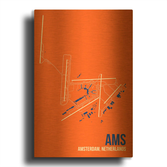 'AMS Airport Layout' By O8 Left Gold Metal Wall Art