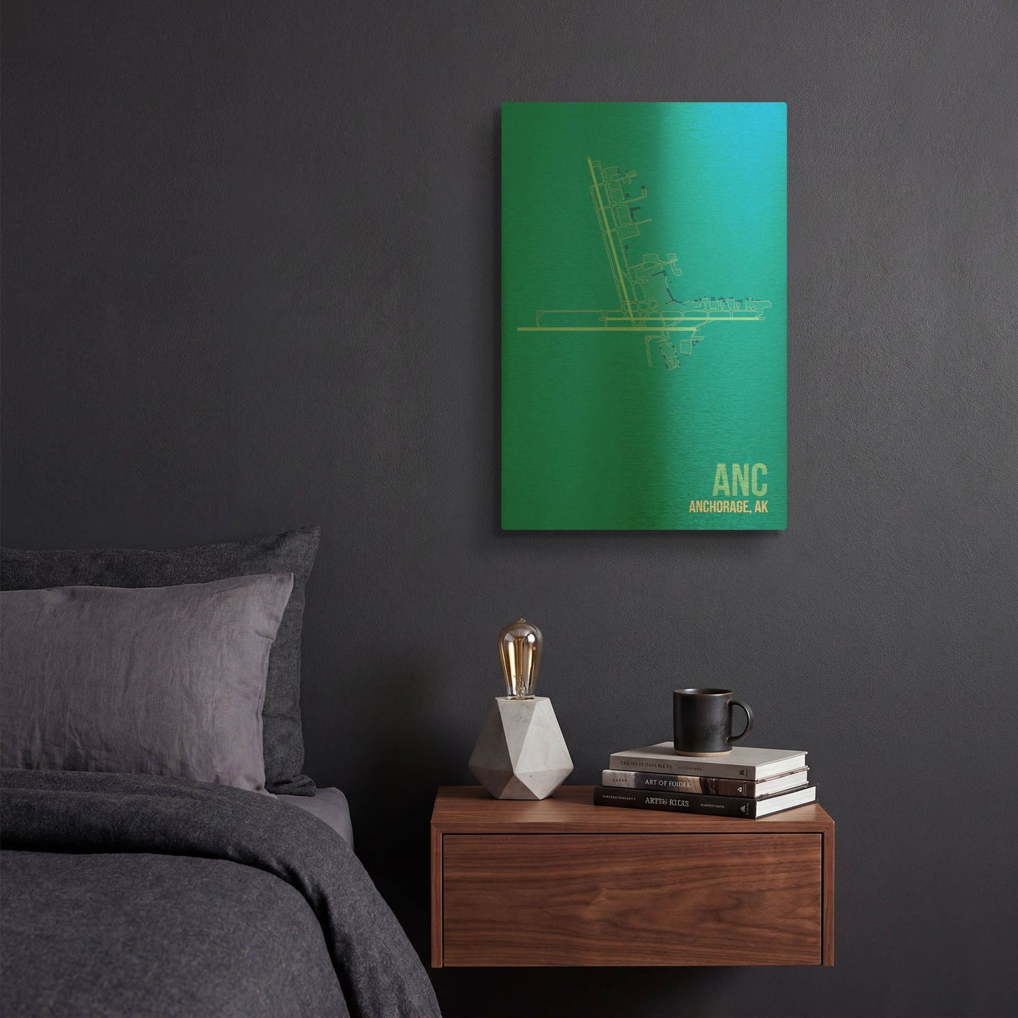 'ANC Airport Layout' By O8 Left Gold Metal Wall Art