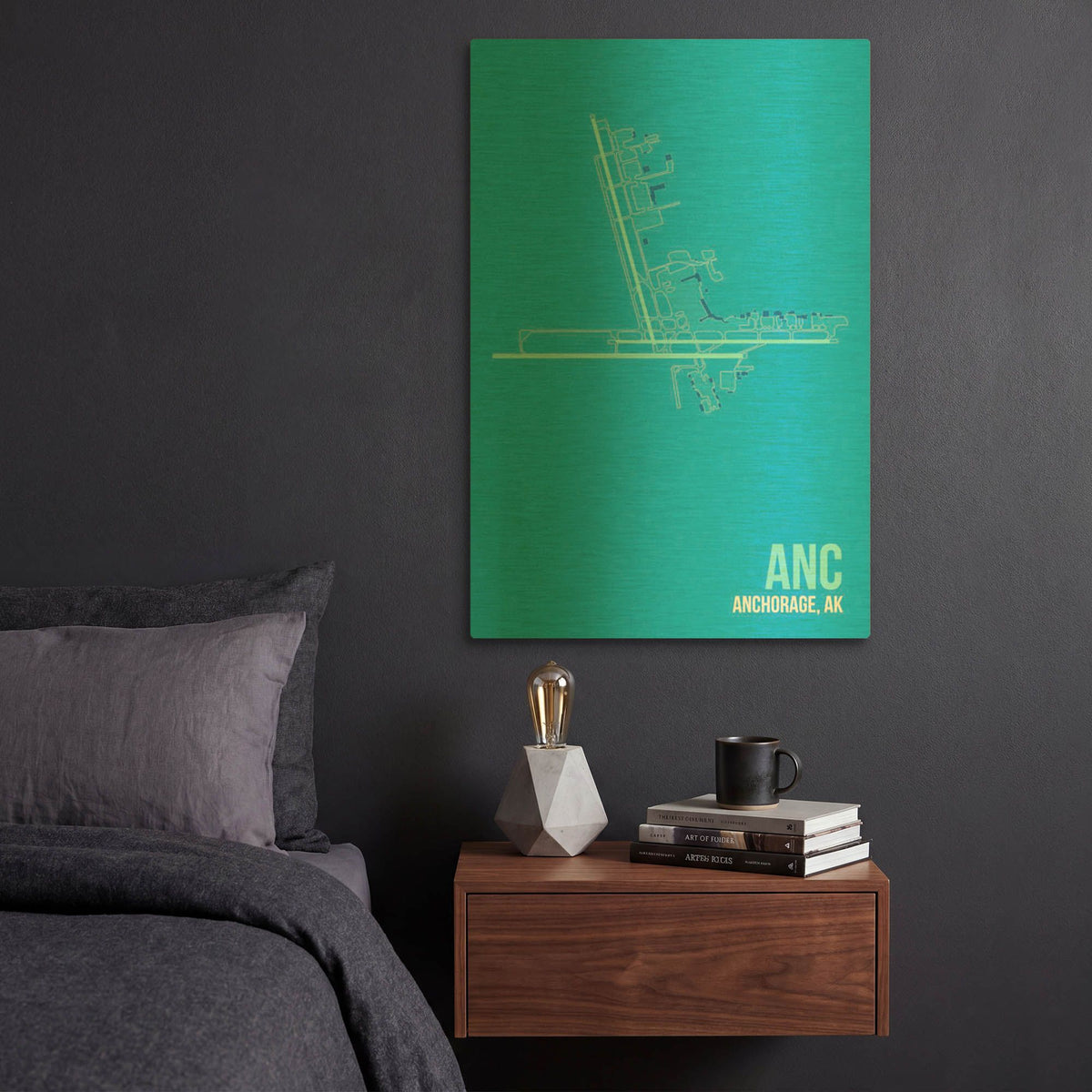 'ANC Airport Layout' By O8 Left Gold Metal Wall Art