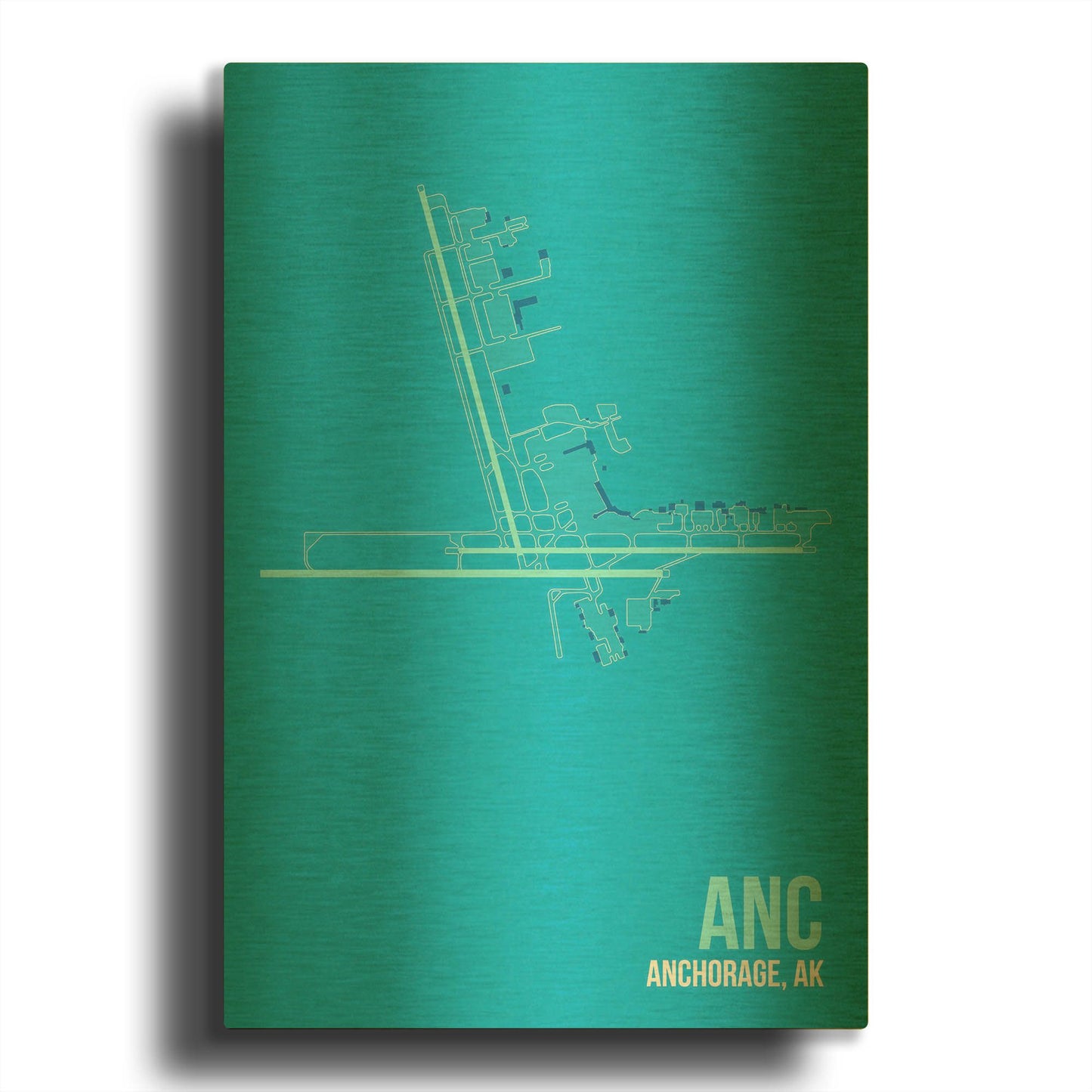'ANC Airport Layout' By O8 Left Gold Metal Wall Art