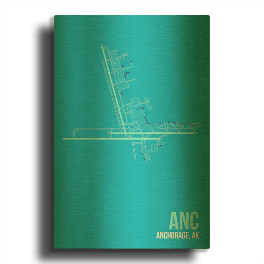 'ANC Airport Layout' By O8 Left Gold Metal Wall Art