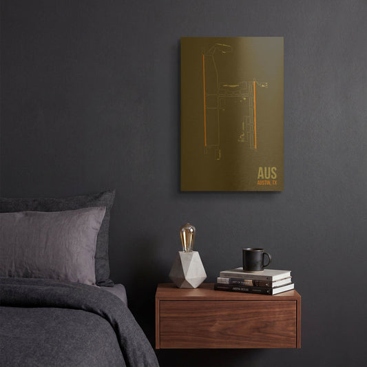 'AUS Airport Layout' By O8 Left Gold Metal Wall Art