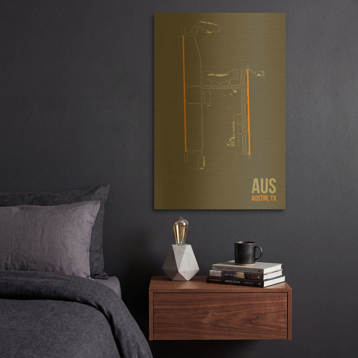 'AUS Airport Layout' By O8 Left Gold Metal Wall Art