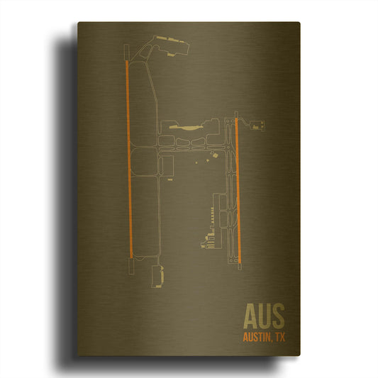 'AUS Airport Layout' By O8 Left Gold Metal Wall Art