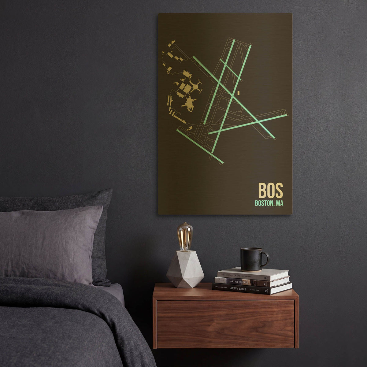 'BOS Airport Layout' By O8 Left Gold Metal Wall Art
