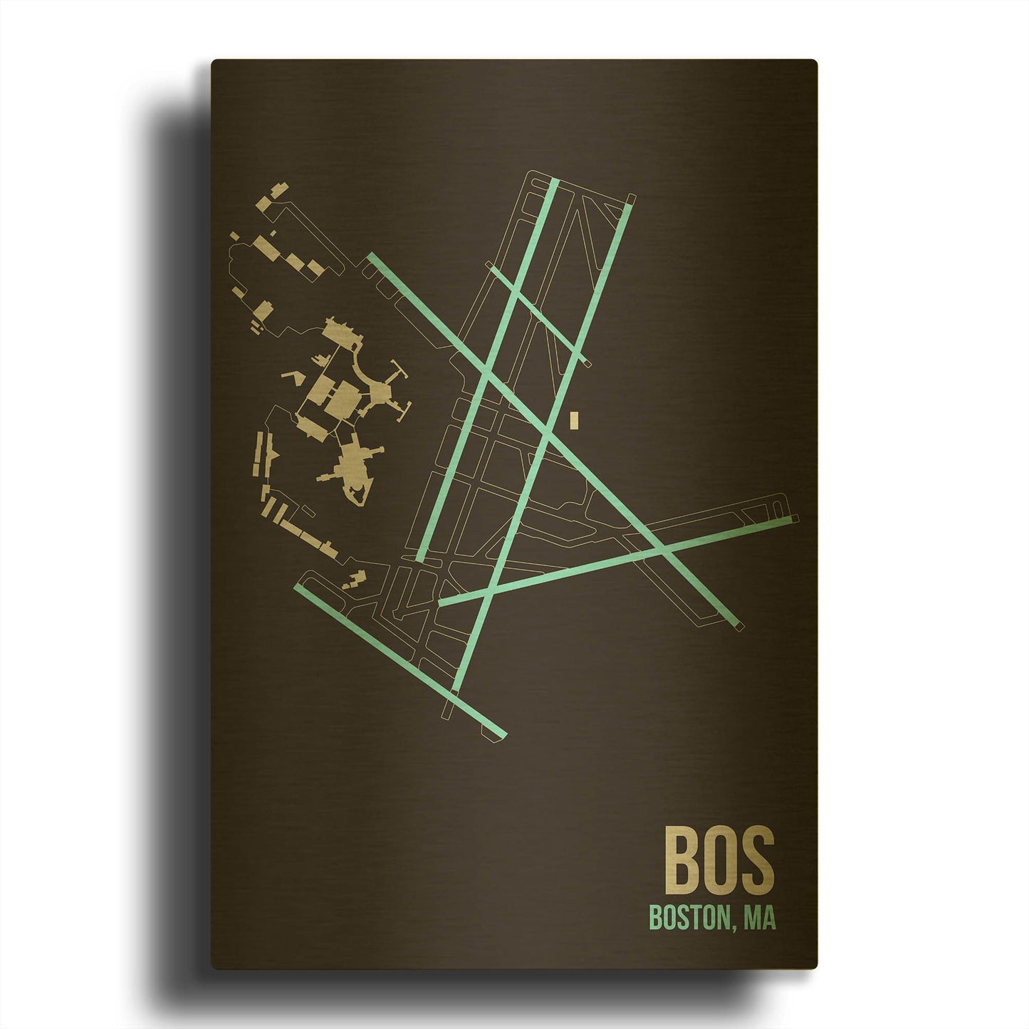 'BOS Airport Layout' By O8 Left Gold Metal Wall Art