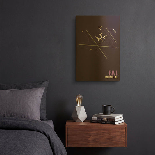 'BWI Airport Layout' By O8 Left Gold Metal Wall Art