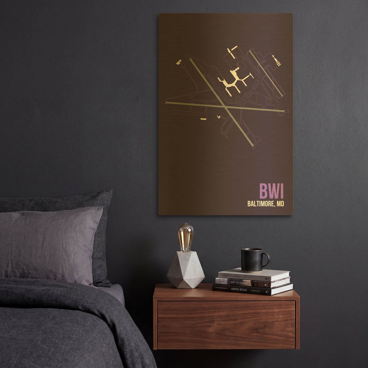 'BWI Airport Layout' By O8 Left Gold Metal Wall Art
