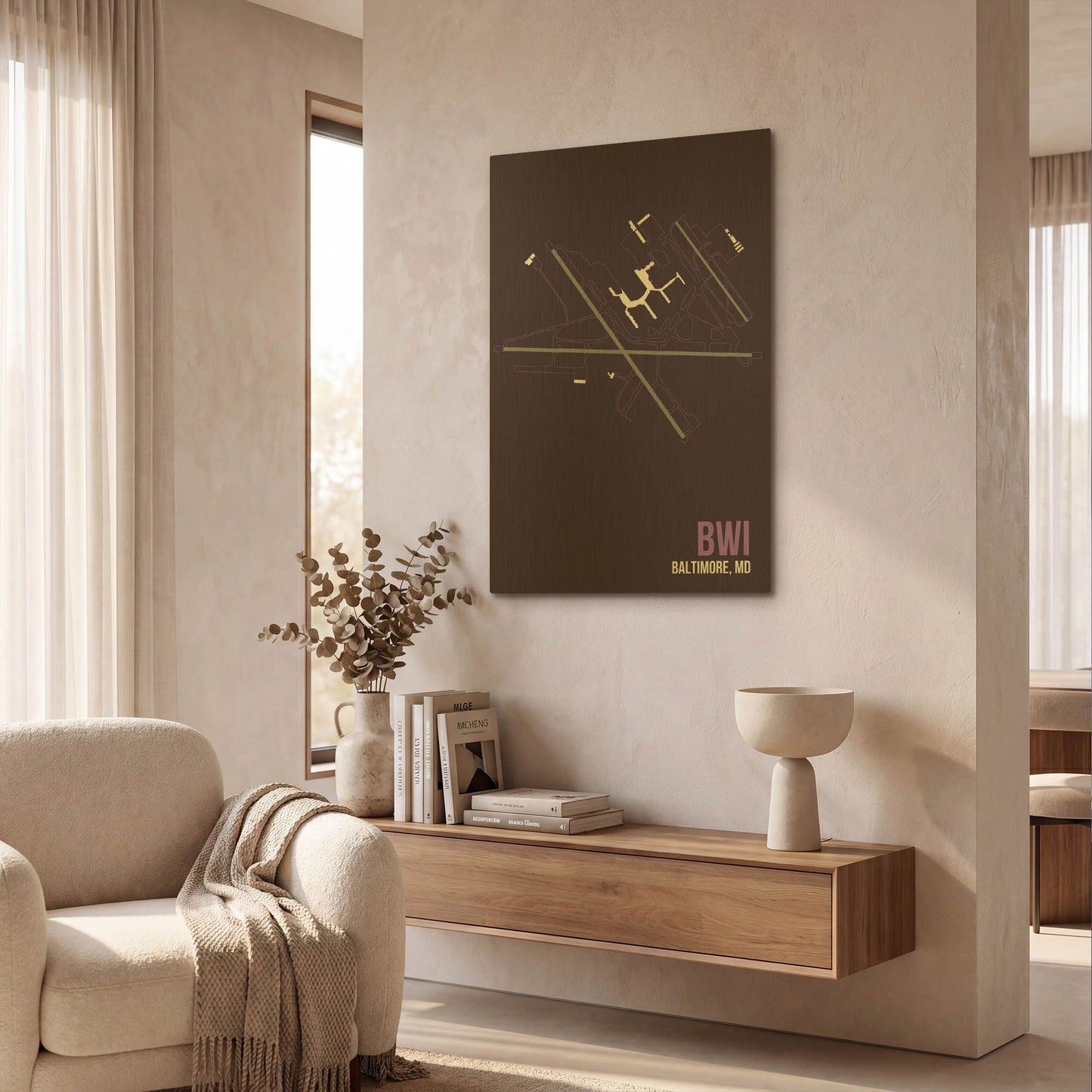 'BWI Airport Layout' By O8 Left Gold Metal Wall Art