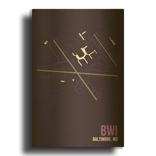 'BWI Airport Layout' By O8 Left Gold Metal Wall Art