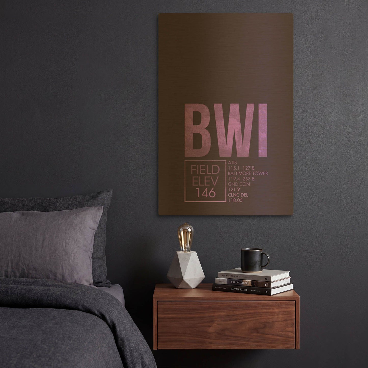 'BWI ATC' By O8 Left Gold Metal Wall Art