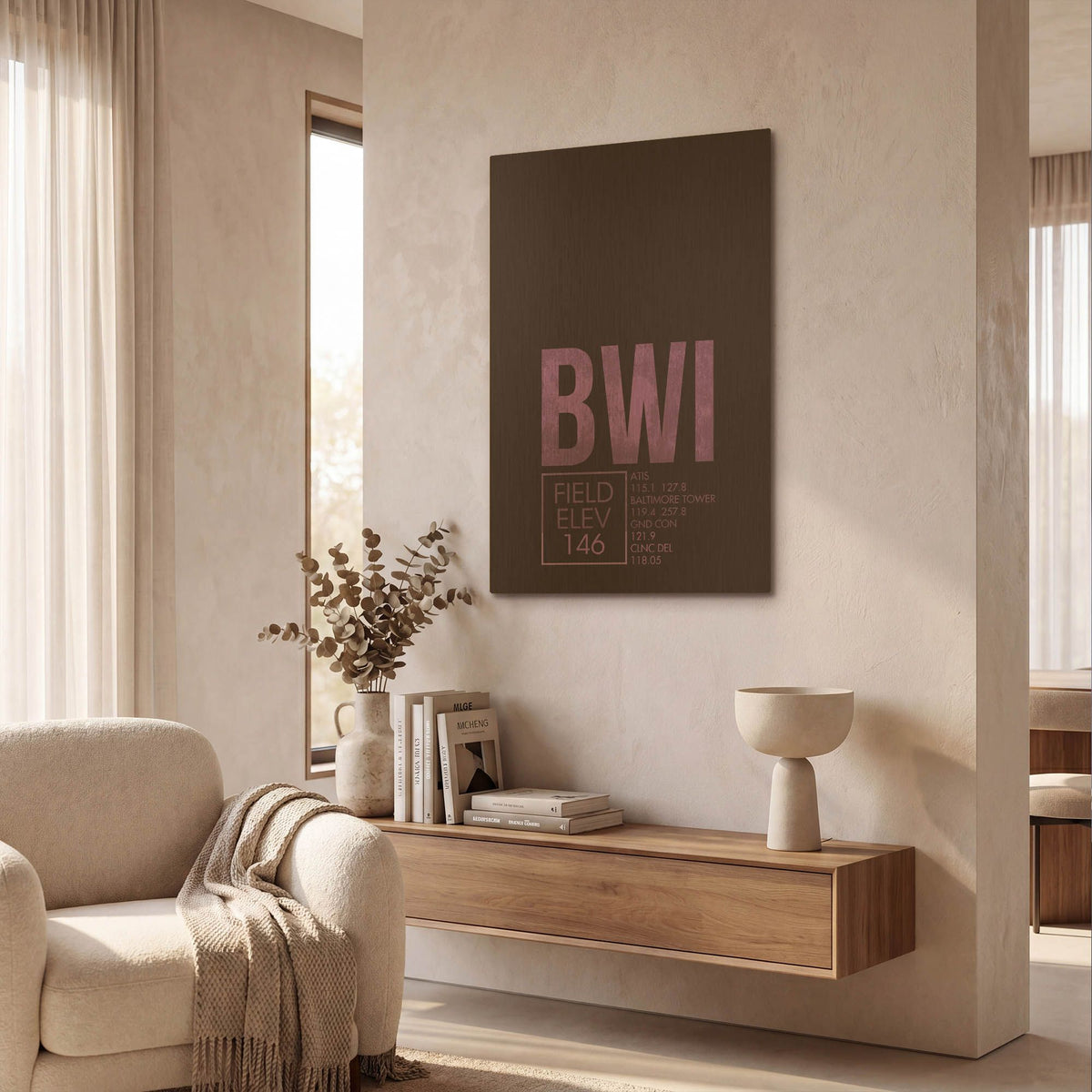 'BWI ATC' By O8 Left Gold Metal Wall Art