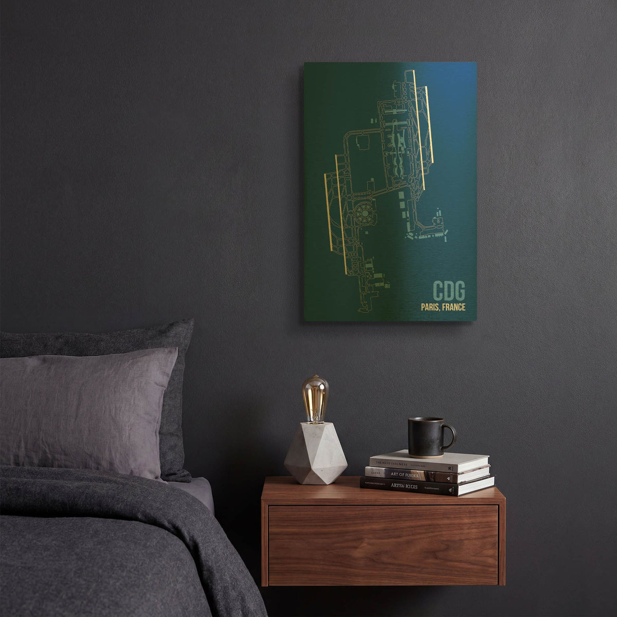 'CDG Airport Layout' By O8 Left Gold Metal Wall Art