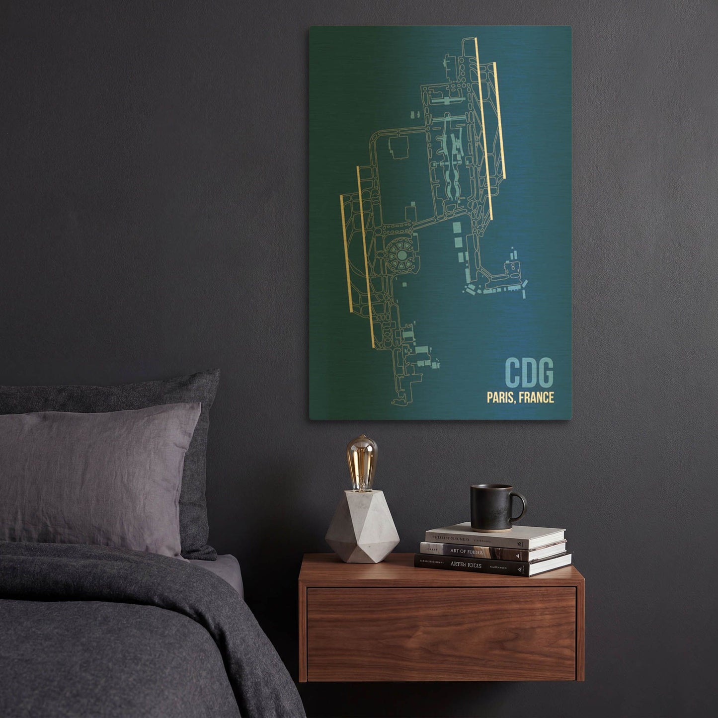'CDG Airport Layout' By O8 Left Gold Metal Wall Art