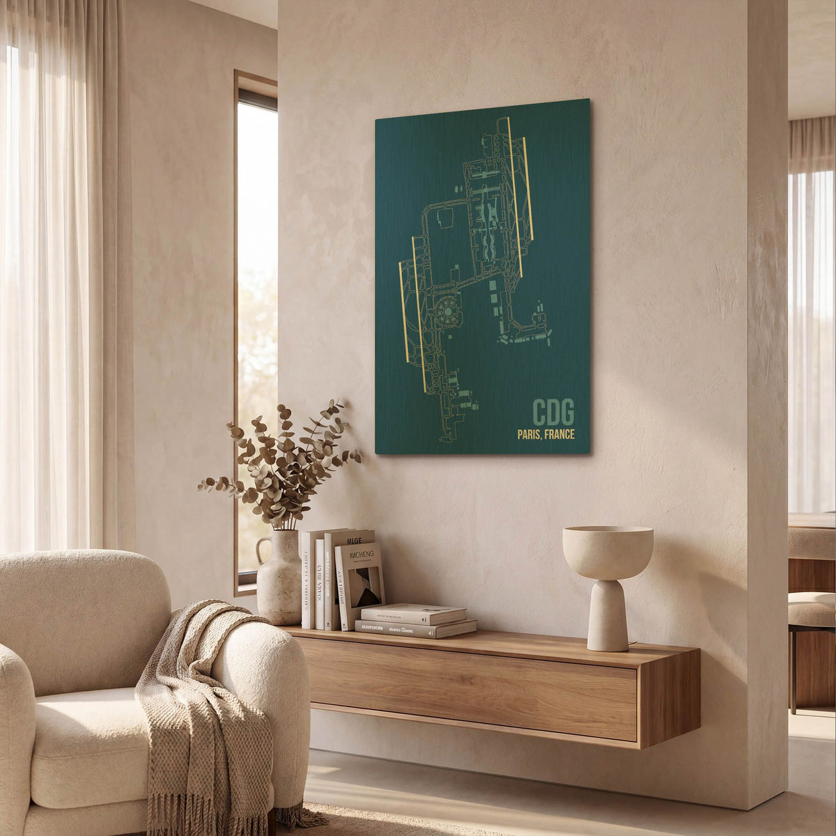 'CDG Airport Layout' By O8 Left Gold Metal Wall Art