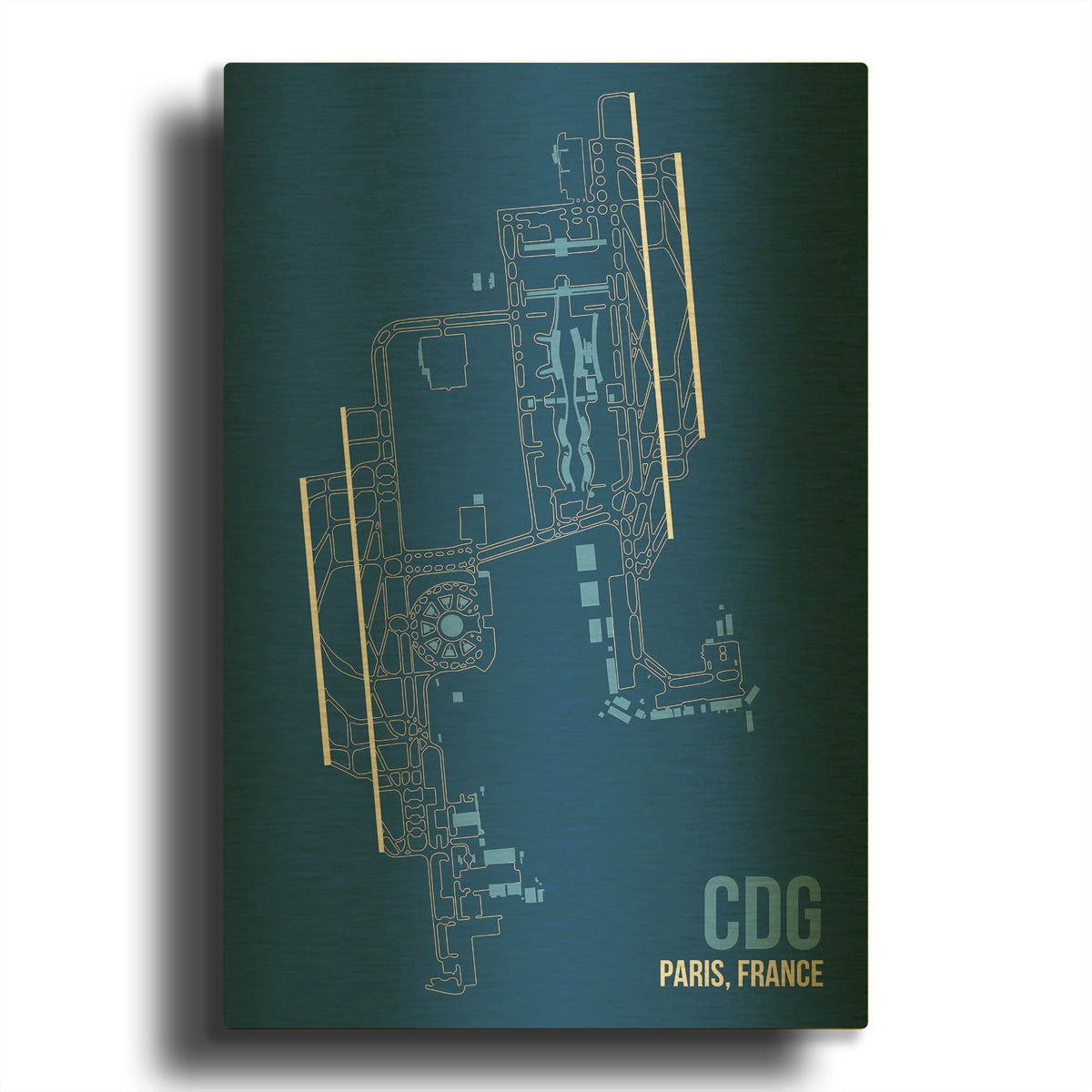 'CDG Airport Layout' By O8 Left Gold Metal Wall Art