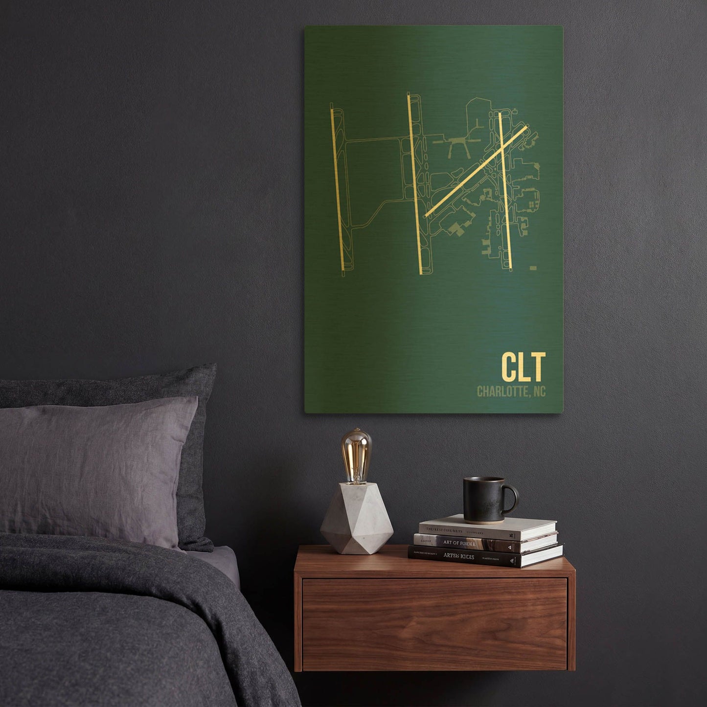 'CLT Airport Layout' By O8 Left Gold Metal Wall Art
