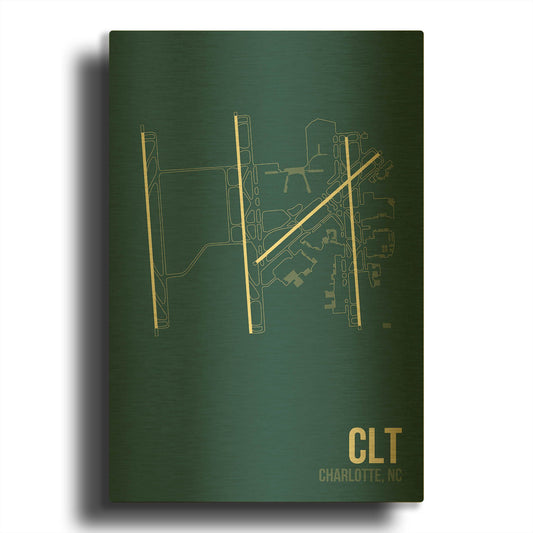 'CLT Airport Layout' By O8 Left Gold Metal Wall Art
