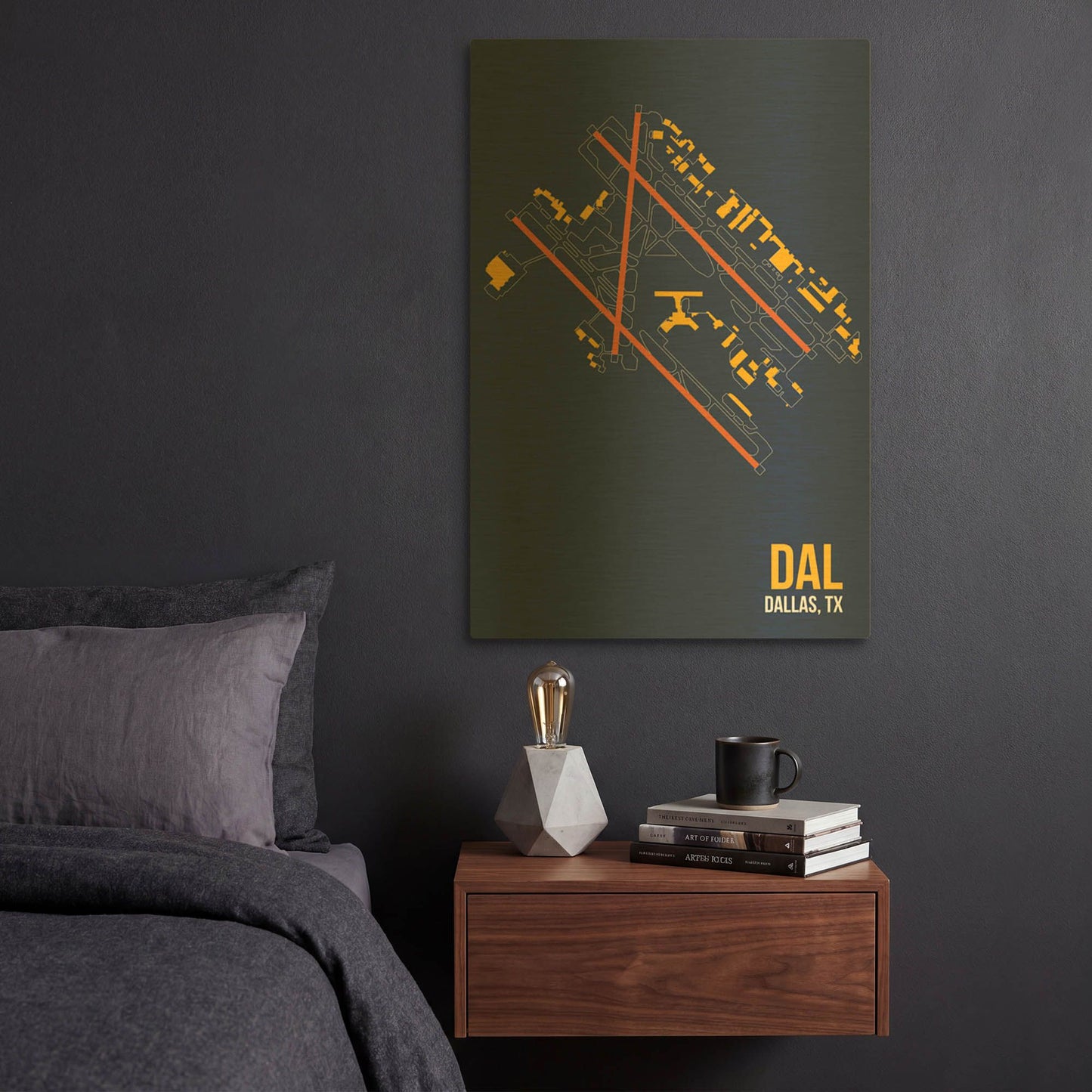 'DAL Airport Layout' By O8 Left Gold Metal Wall Art