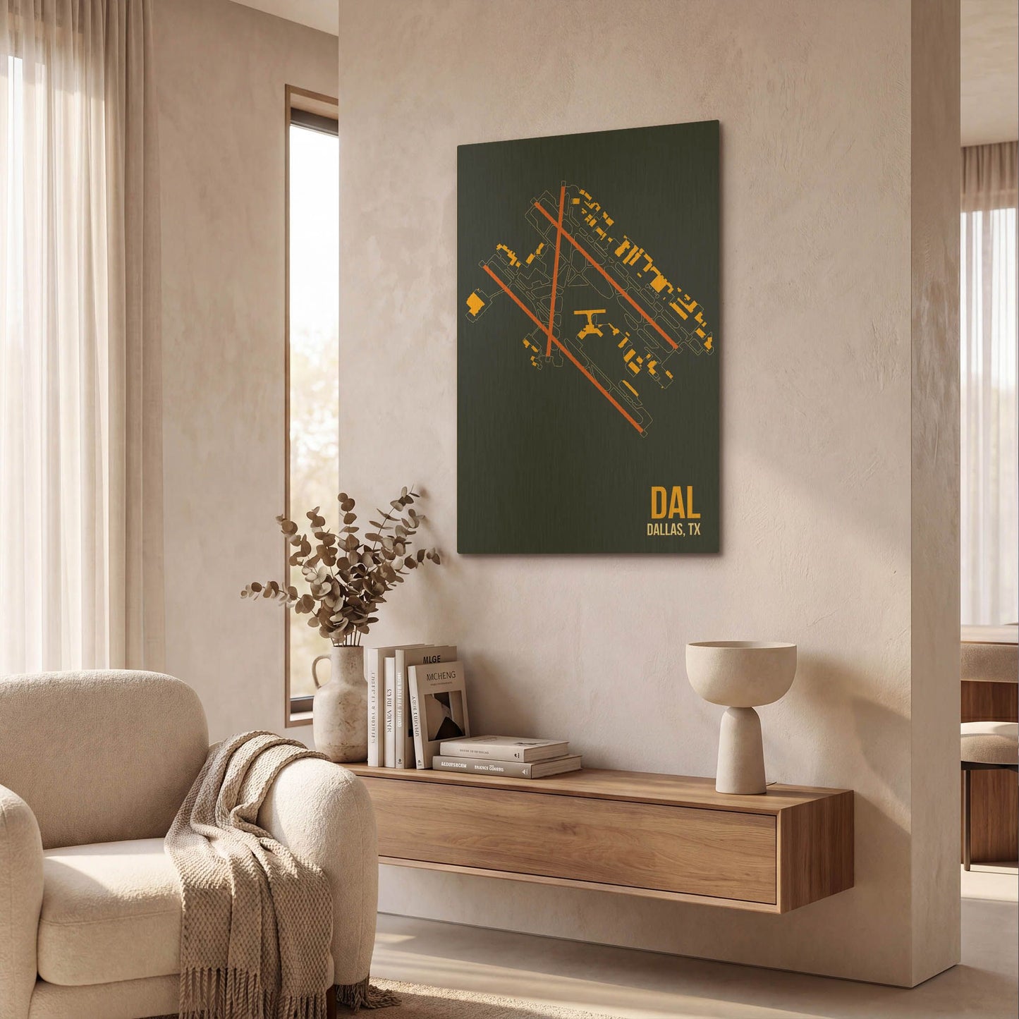 'DAL Airport Layout' By O8 Left Gold Metal Wall Art
