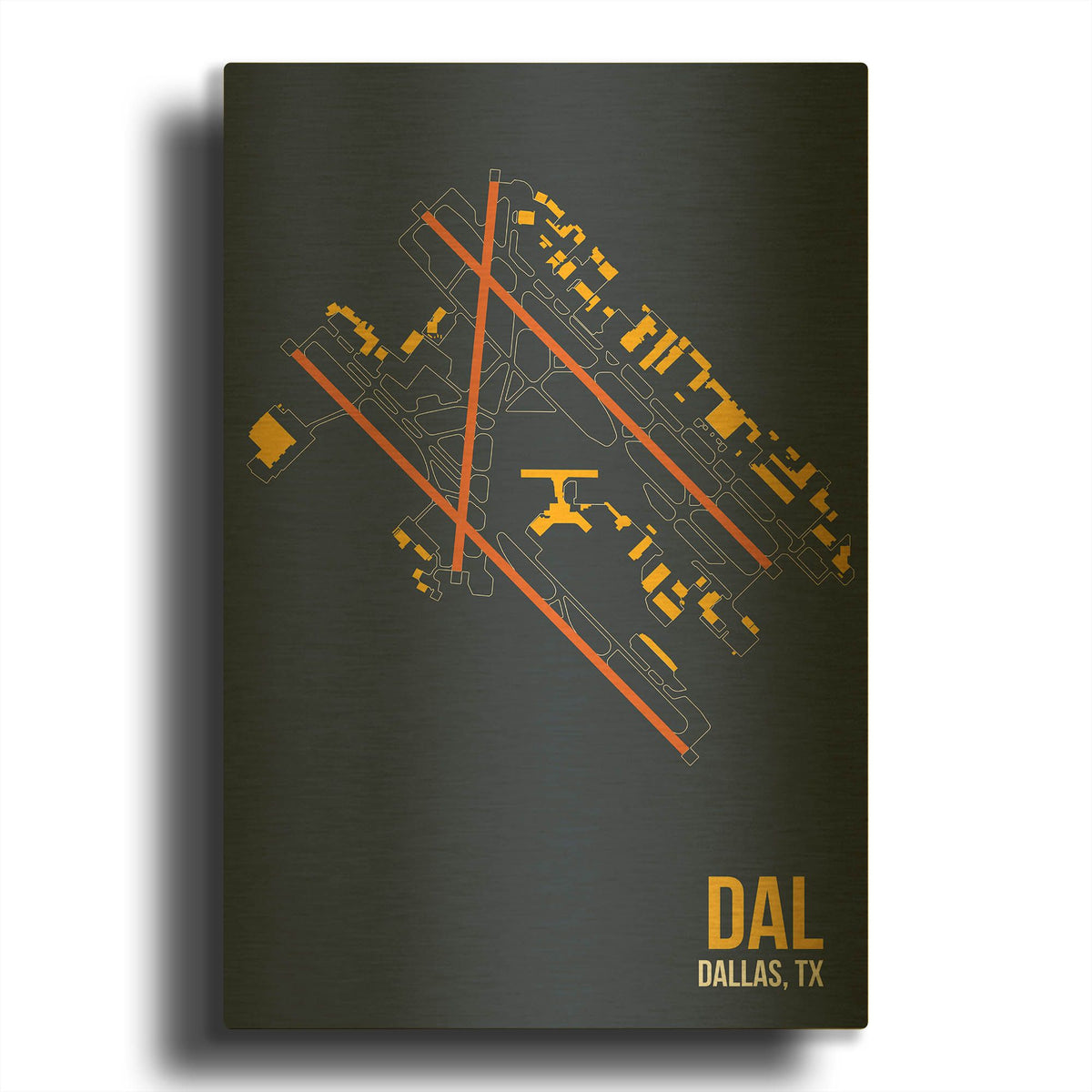 'DAL Airport Layout' By O8 Left Gold Metal Wall Art