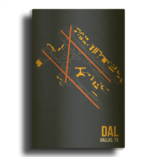 'DAL Airport Layout' By O8 Left Gold Metal Wall Art