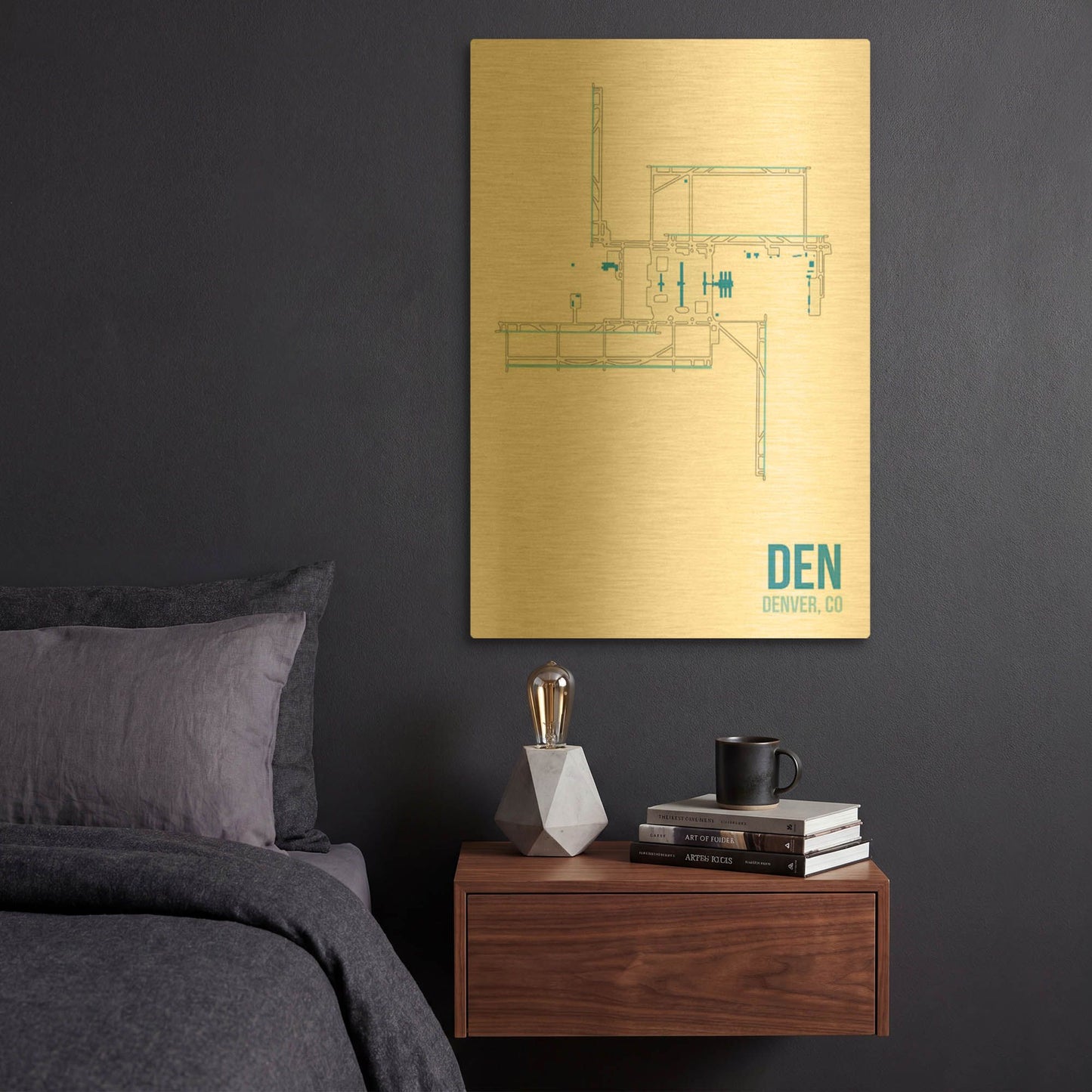 'DEN Airport Layout' By O8 Left Gold Metal Wall Art