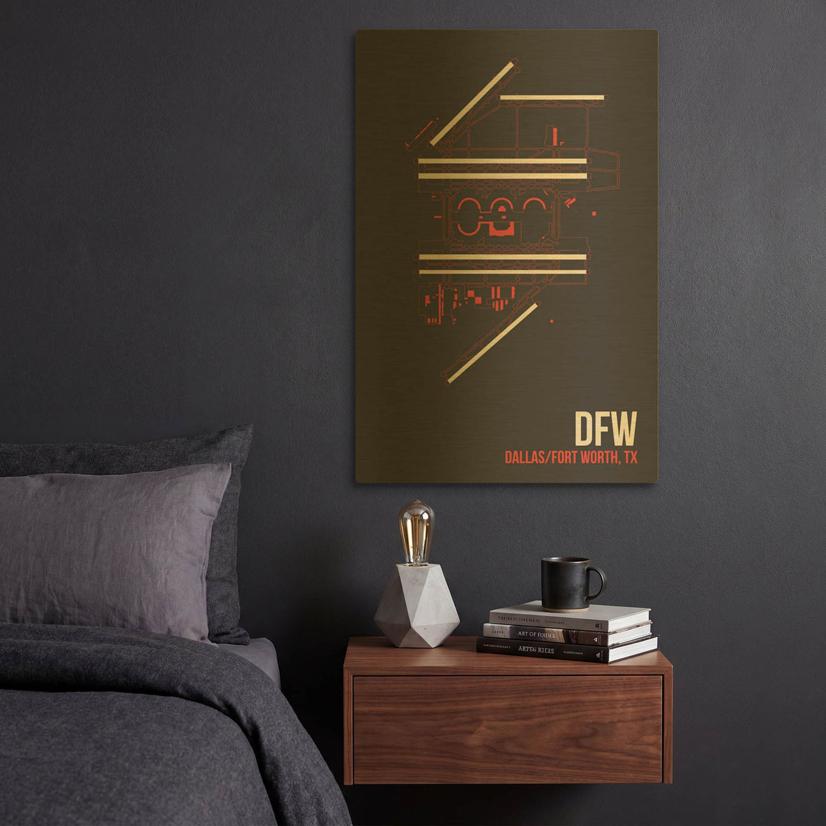 'DFW Airport Layout' By O8 Left Gold Metal Wall Art