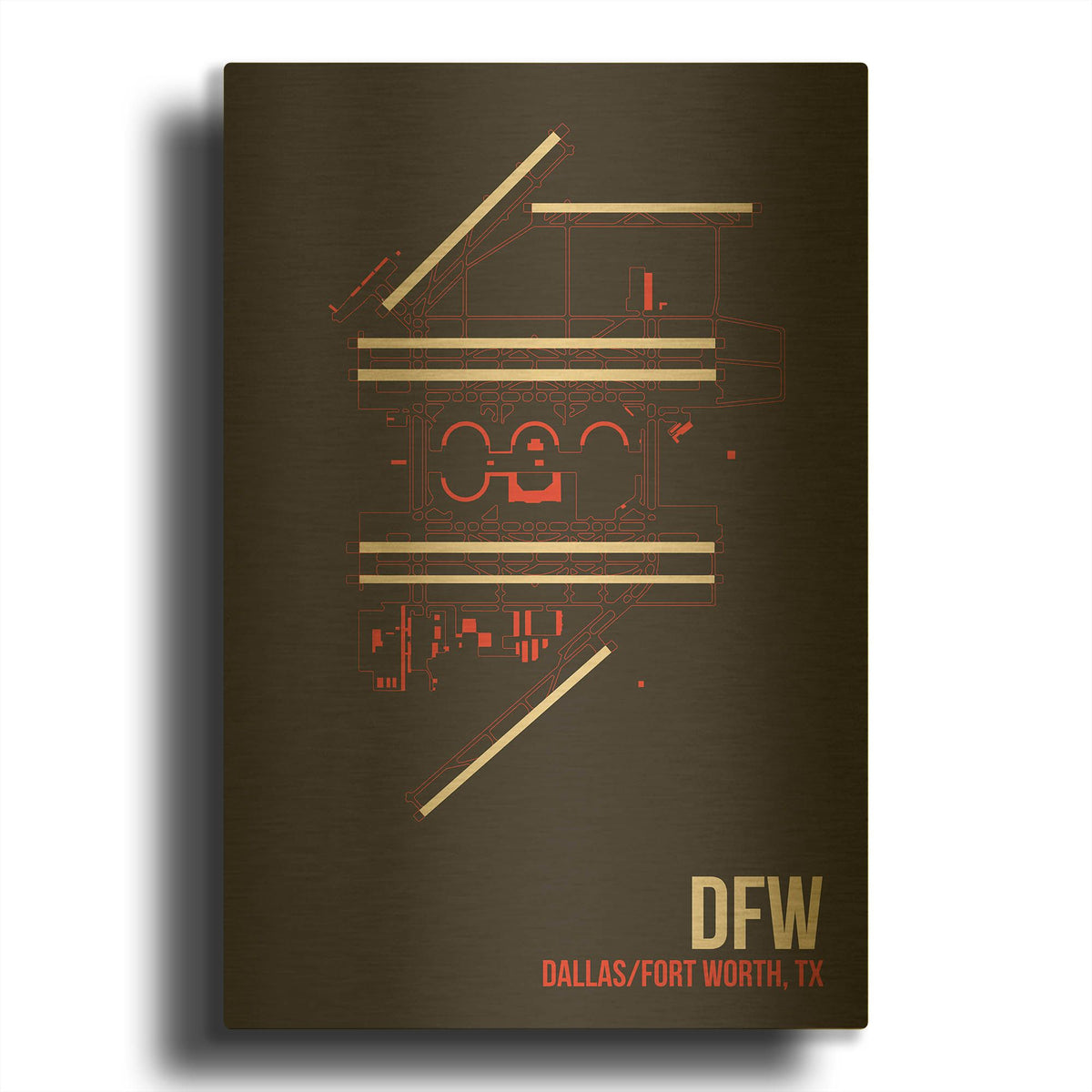 'DFW Airport Layout' By O8 Left Gold Metal Wall Art