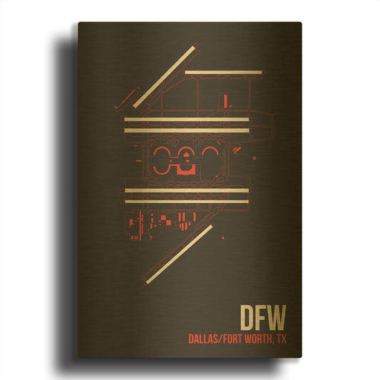 'DFW Airport Layout' By O8 Left Gold Metal Wall Art