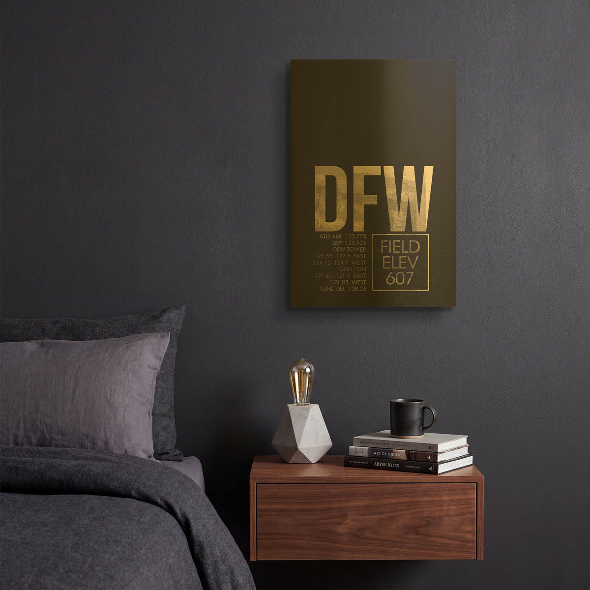 'DFW ATC' By O8 Left Gold Metal Wall Art