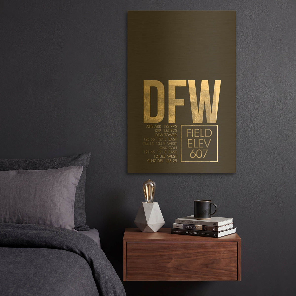 'DFW ATC' By O8 Left Gold Metal Wall Art