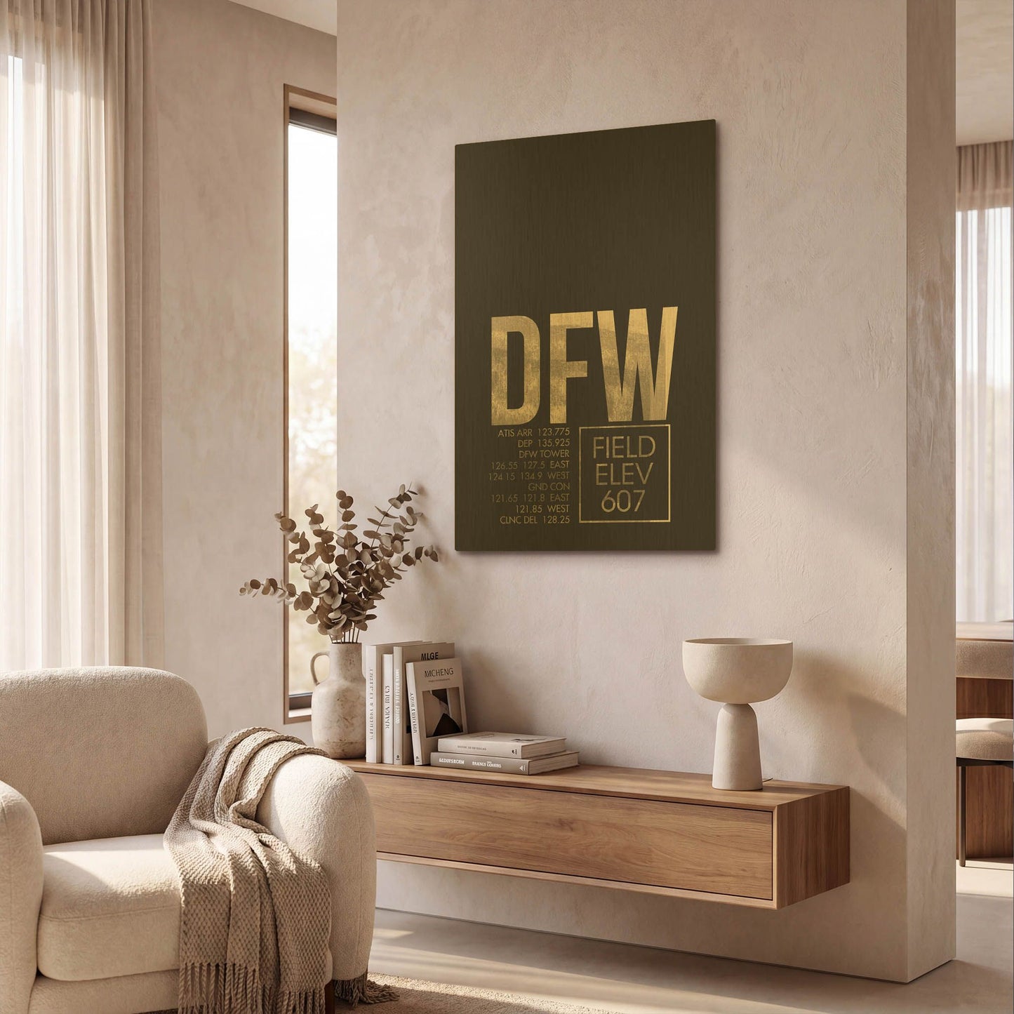 'DFW ATC' By O8 Left Gold Metal Wall Art