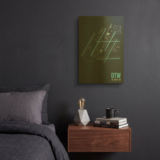 'DTW Airport Layout' By O8 Left Gold Metal Wall Art