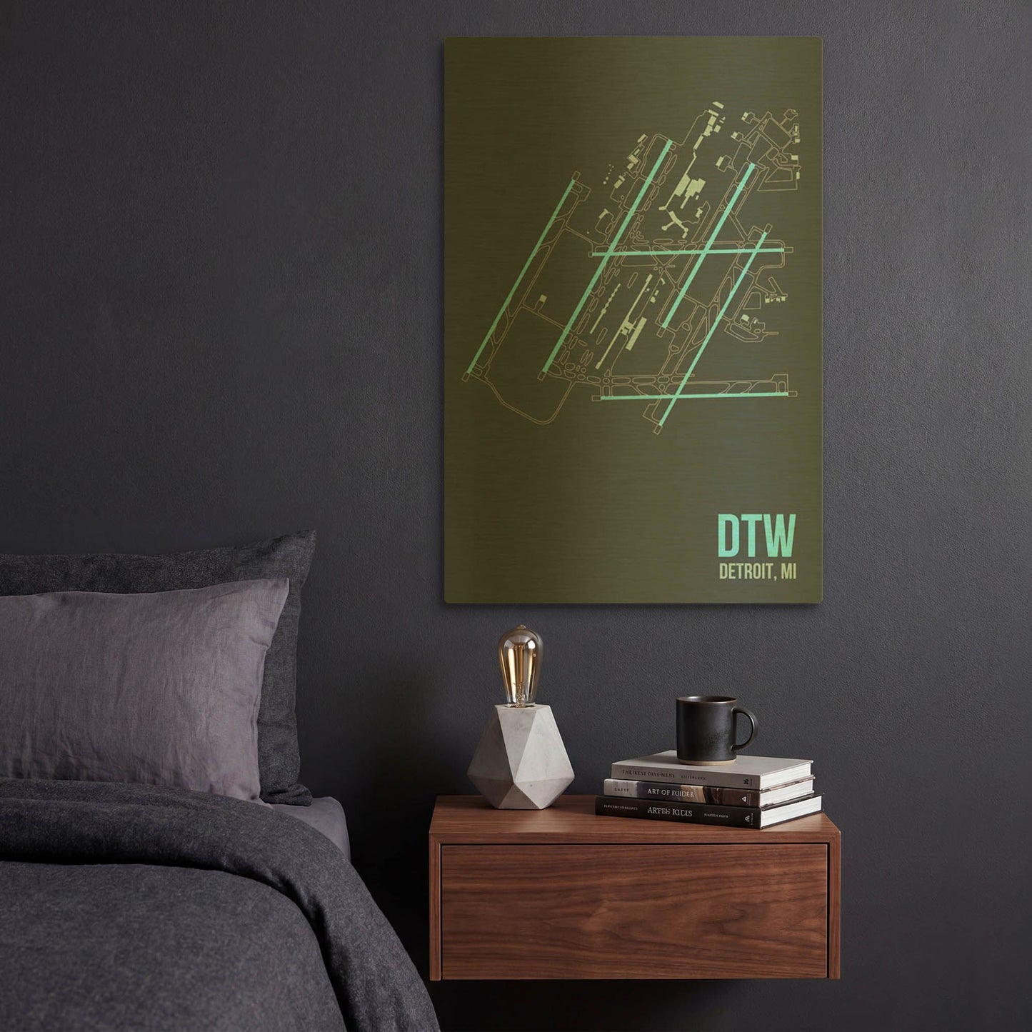 'DTW Airport Layout' By O8 Left Gold Metal Wall Art