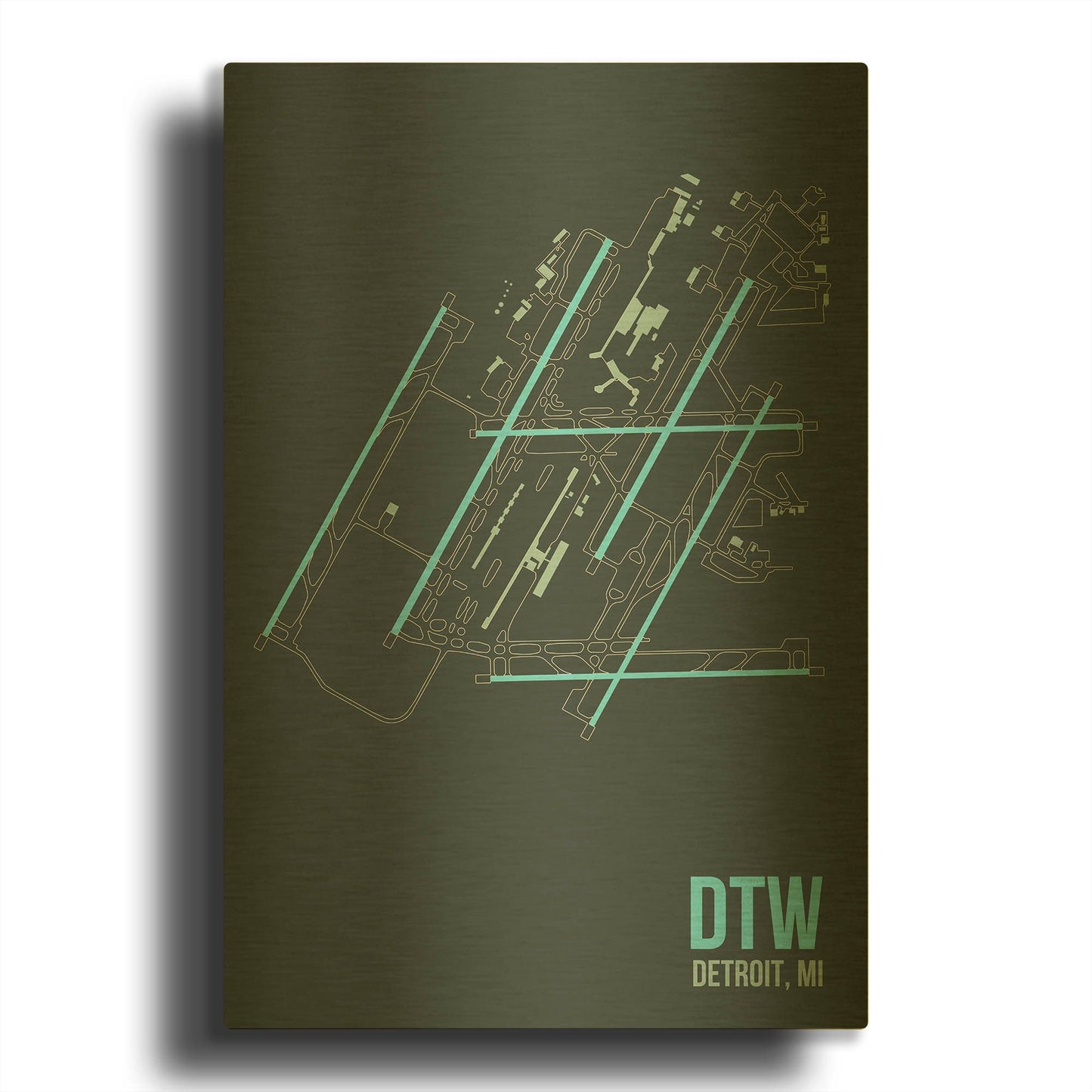 'DTW Airport Layout' By O8 Left Gold Metal Wall Art