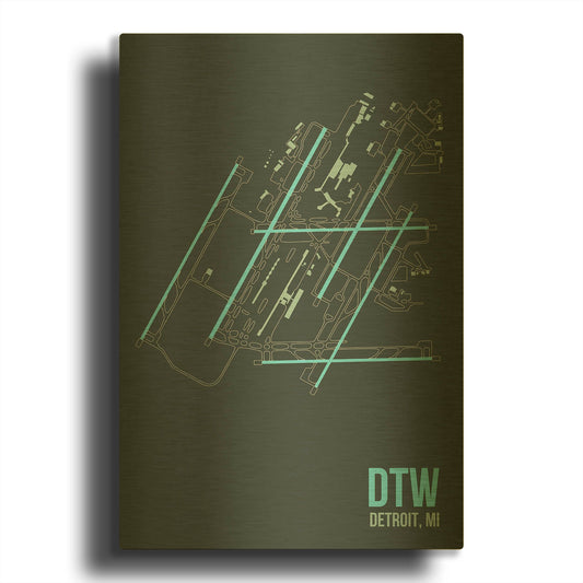 'DTW Airport Layout' By O8 Left Gold Metal Wall Art