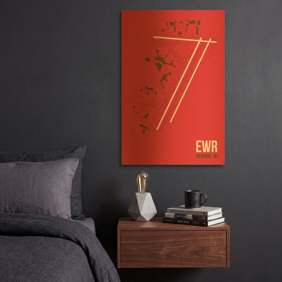 'EWR Airport Layout' By O8 Left Gold Metal Wall Art