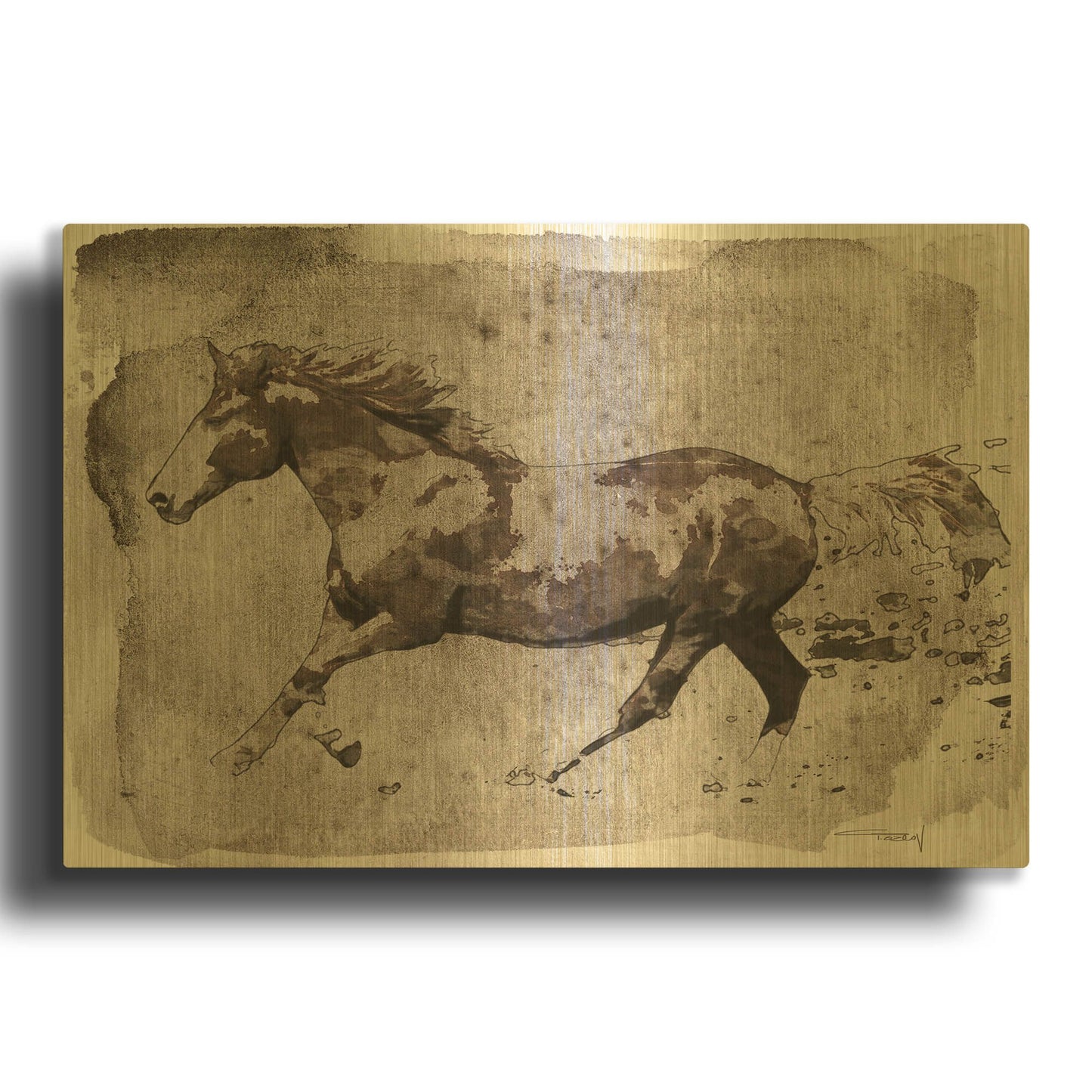 'Brown Horse Running' By Irena Orlov Gold Metal Wall Art
