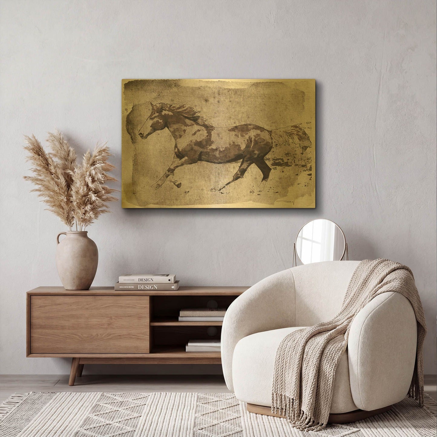 'Brown Horse Running' By Irena Orlov Gold Metal Wall Art
