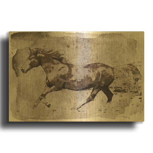 'Brown Horse Running' By Irena Orlov Gold Metal Wall Art