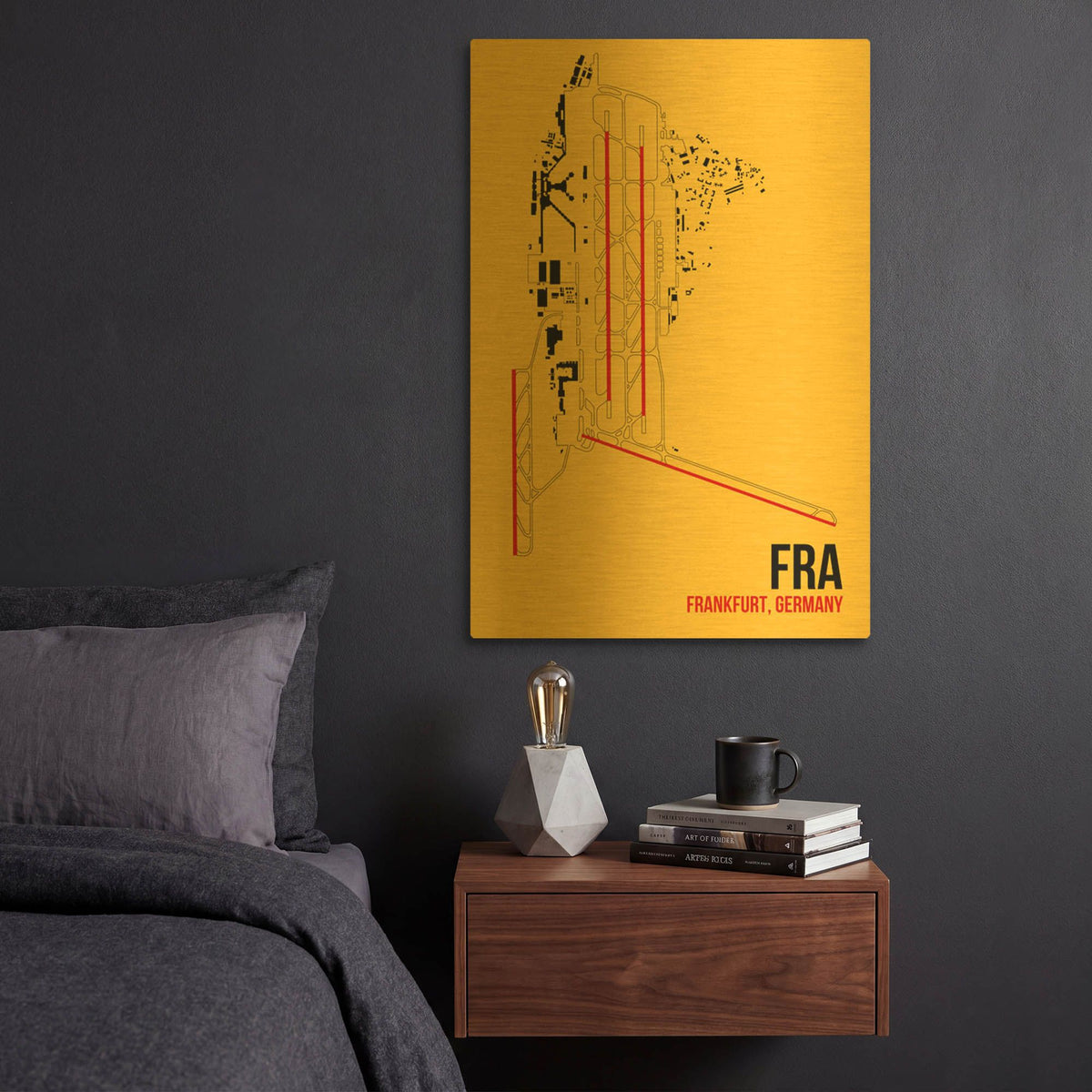 'FRA Airport Layout' By O8 Left Gold Metal Wall Art