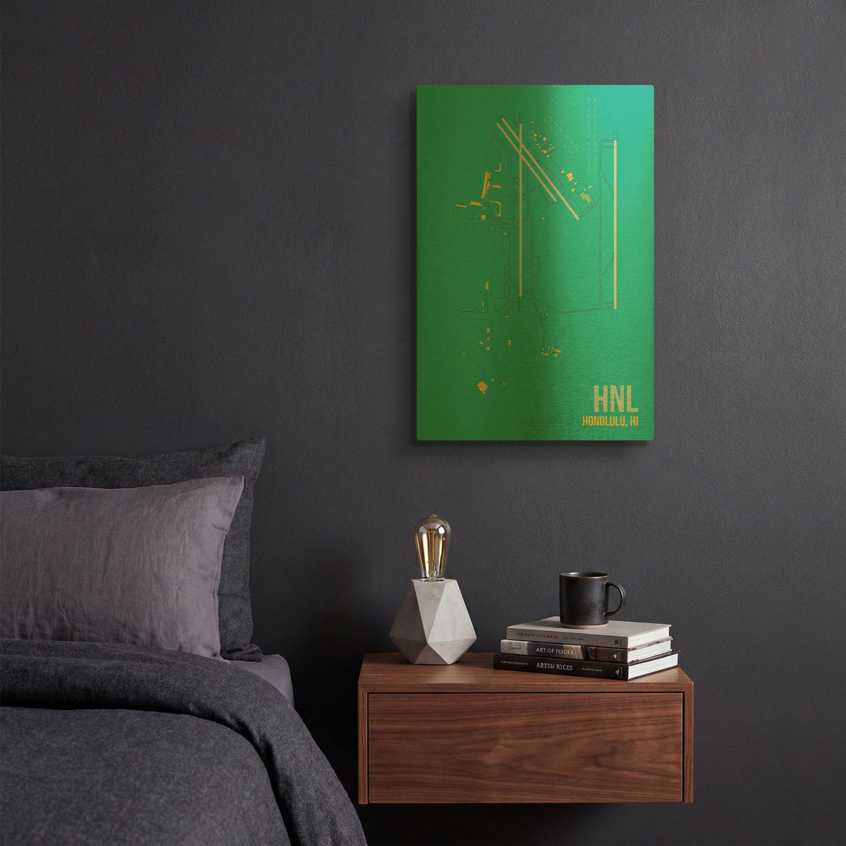 'HNL Airport Layout' By O8 Left Gold Metal Wall Art