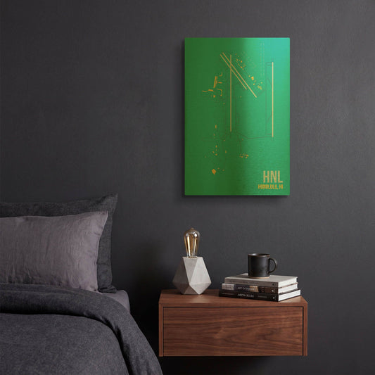 'HNL Airport Layout' By O8 Left Gold Metal Wall Art