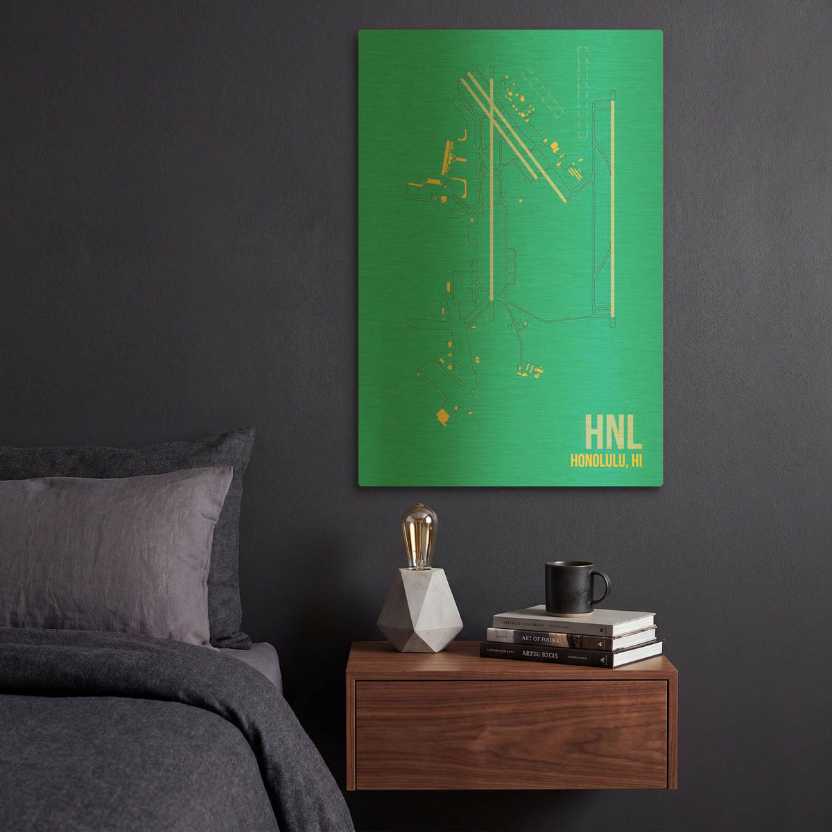 'HNL Airport Layout' By O8 Left Gold Metal Wall Art