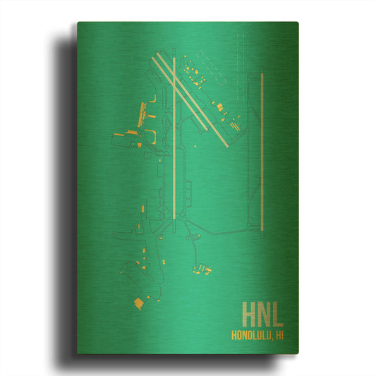 'HNL Airport Layout' By O8 Left Gold Metal Wall Art